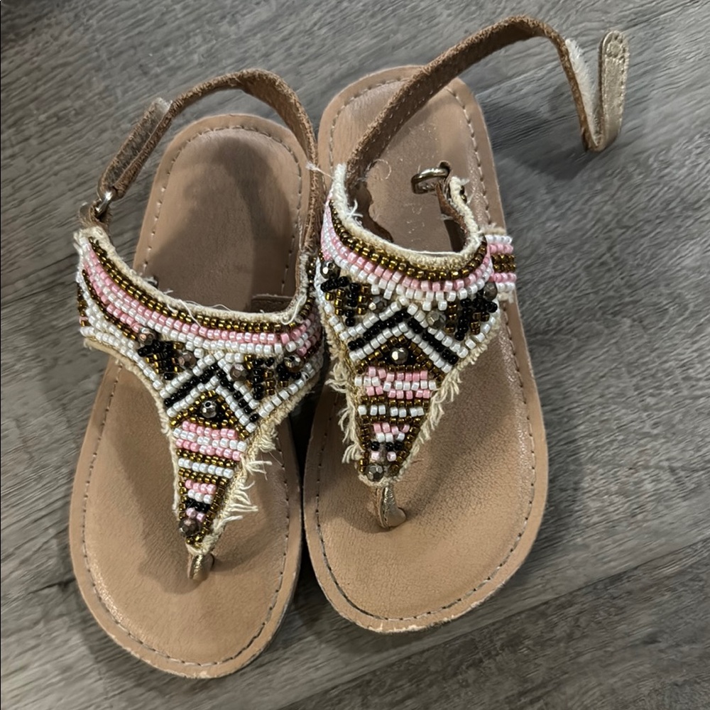 Beaded Women's Sandals - Pink and Tan
